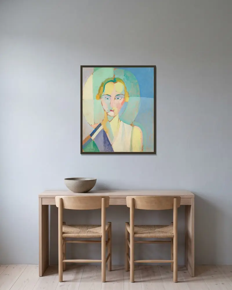 Studie för 'Porträtt av Madame Heim' av Robert Delaunay inramad på en vägg