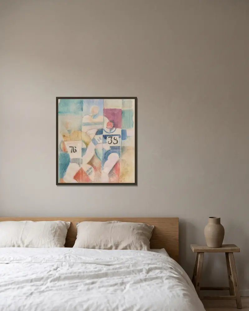 Studie för 'Löparna' av Robert Delaunay inramad på en vägg