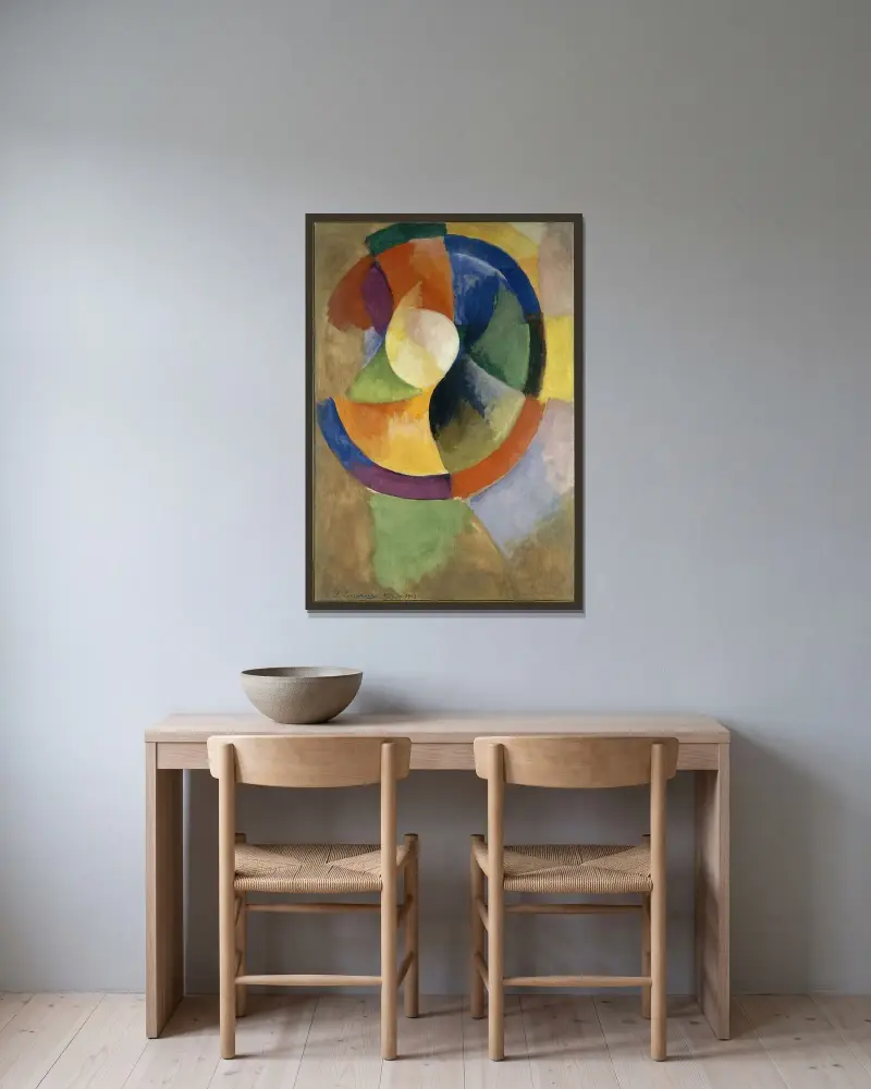 Cirkelformer, sol nr 2 av Robert Delaunay inramad på en vägg