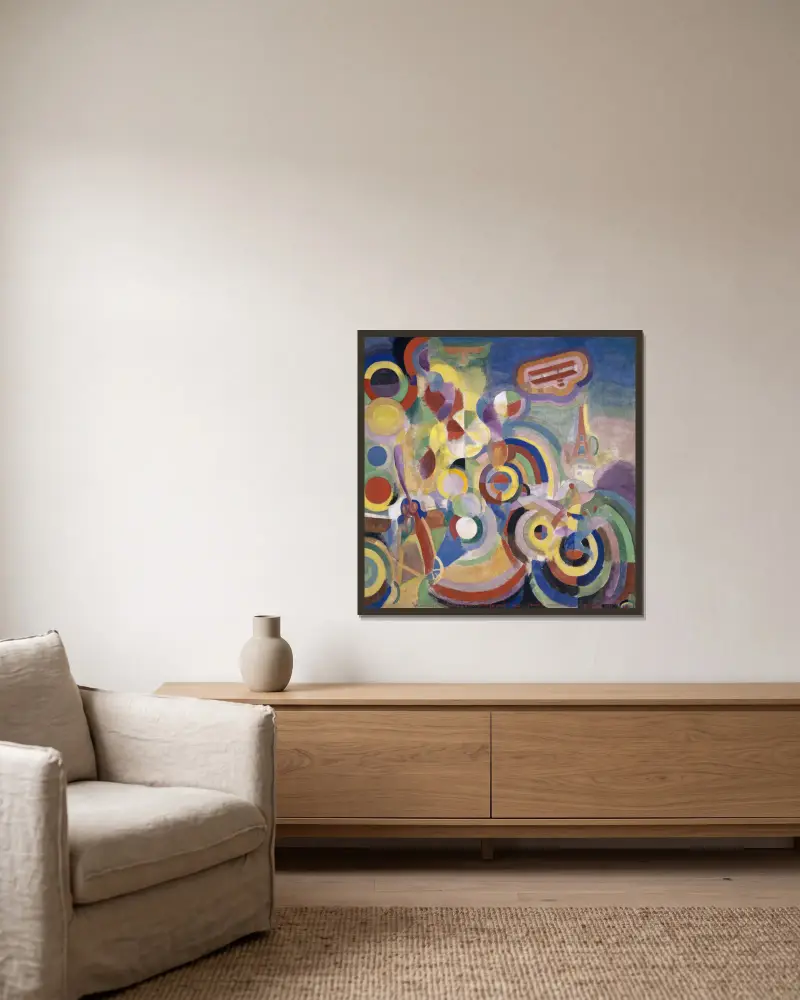 Homage to Blériot av Robert Delaunay inramad på en vägg