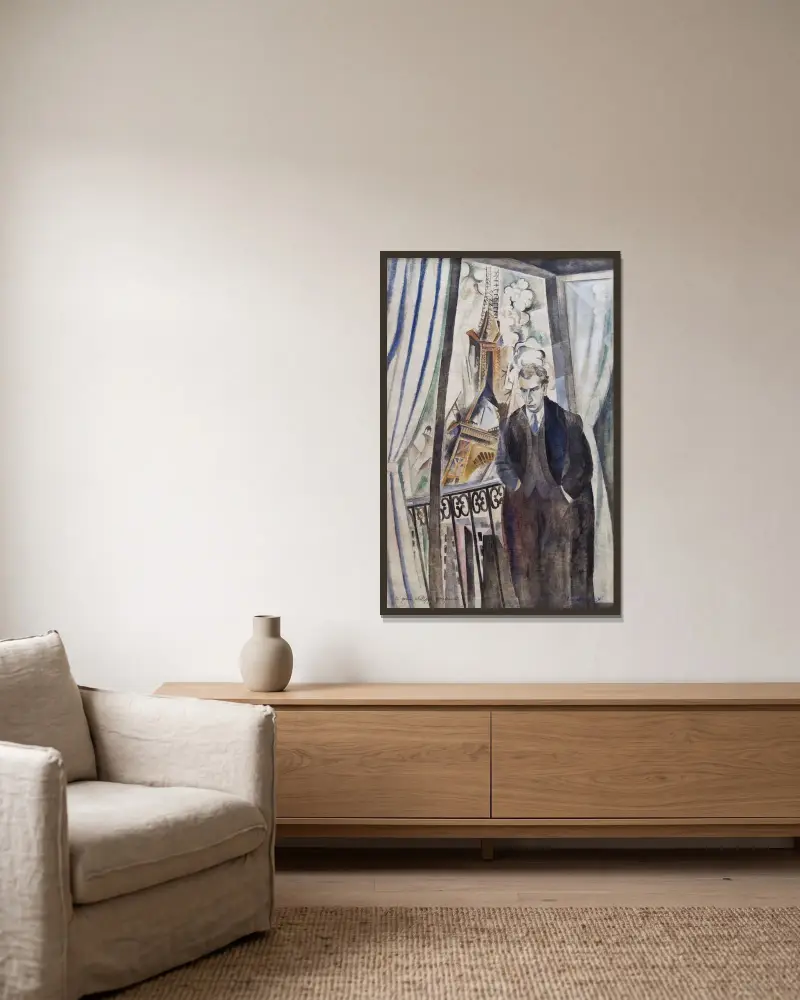 Poeten Philippe Soupault av Robert Delaunay inramad på en vägg
