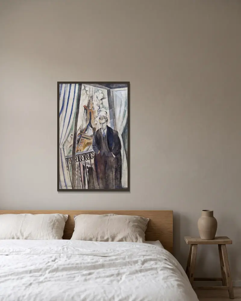 Poeten Philippe Soupault av Robert Delaunay inramad på en vägg