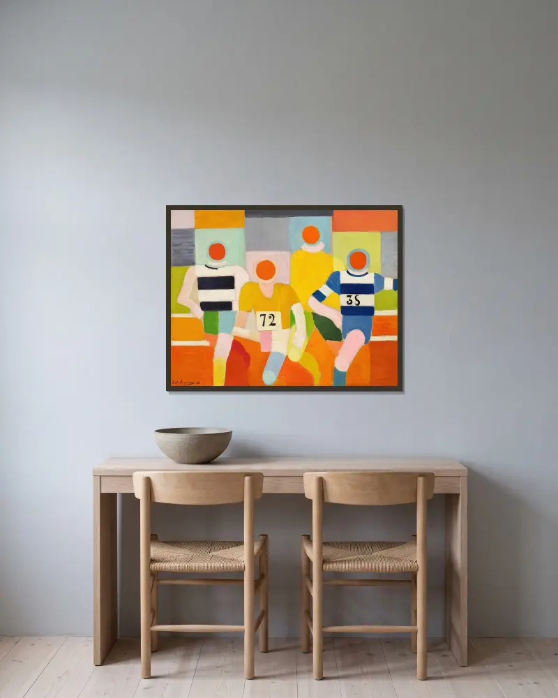 Löparna av Robert Delaunay inramad på en vägg