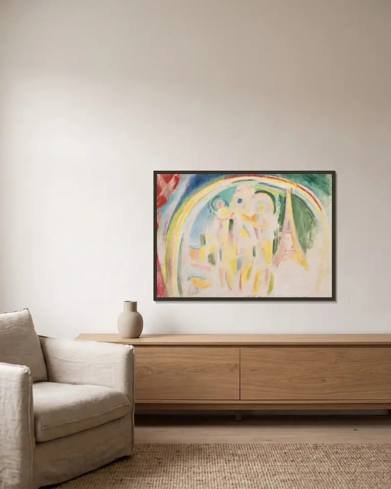 De tre gracerna, studie för Paris stad av Robert Delaunay inramad på en vägg
