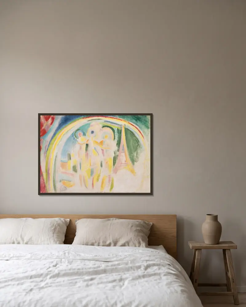 De tre gracerna, studie för Paris stad av Robert Delaunay inramad på en vägg