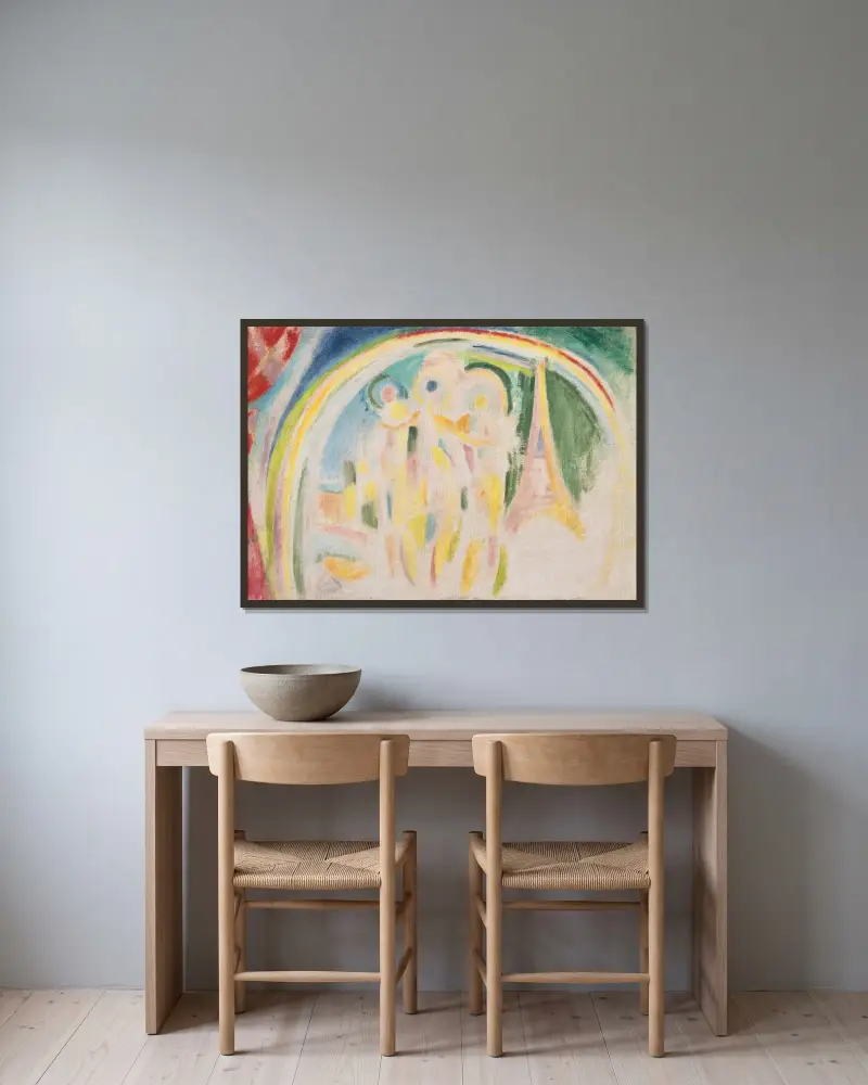 De tre gracerna, studie för Paris stad av Robert Delaunay inramad på en vägg