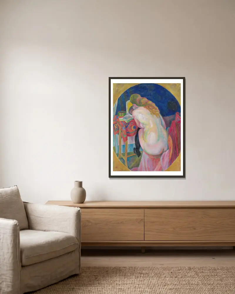 Nude woman reading av Robert Delaunay inramad på en vägg
