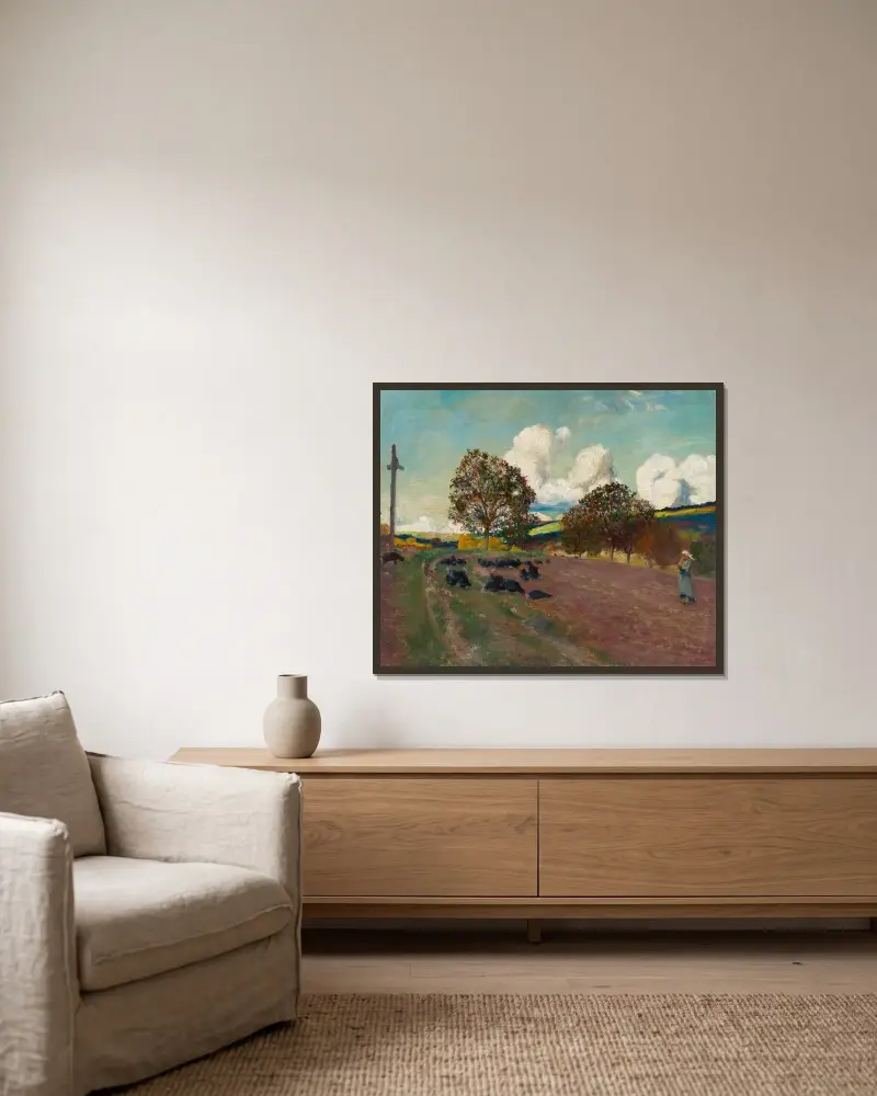 Bretonskt landskap av Robert Delaunay inramad på en vägg