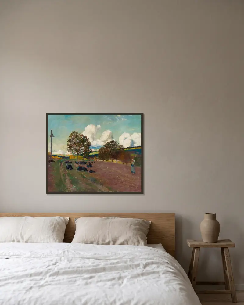 Bretonskt landskap av Robert Delaunay inramad på en vägg