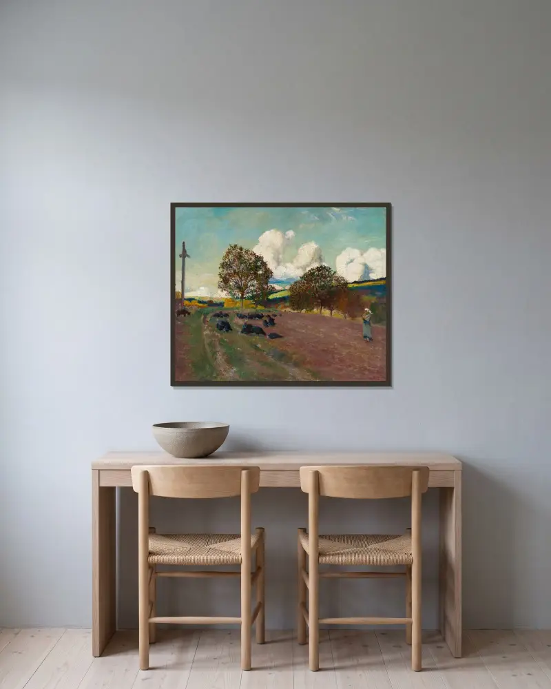 Bretonskt landskap av Robert Delaunay inramad på en vägg
