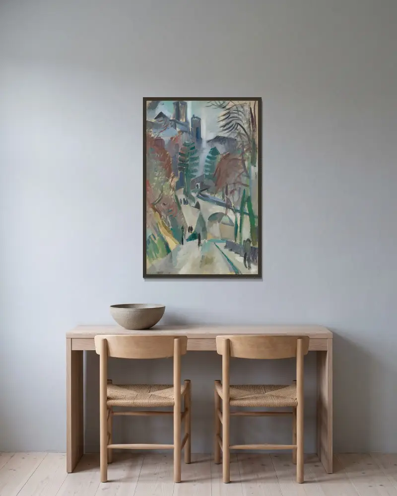 Landskap från Laon av Robert Delaunay inramad på en vägg