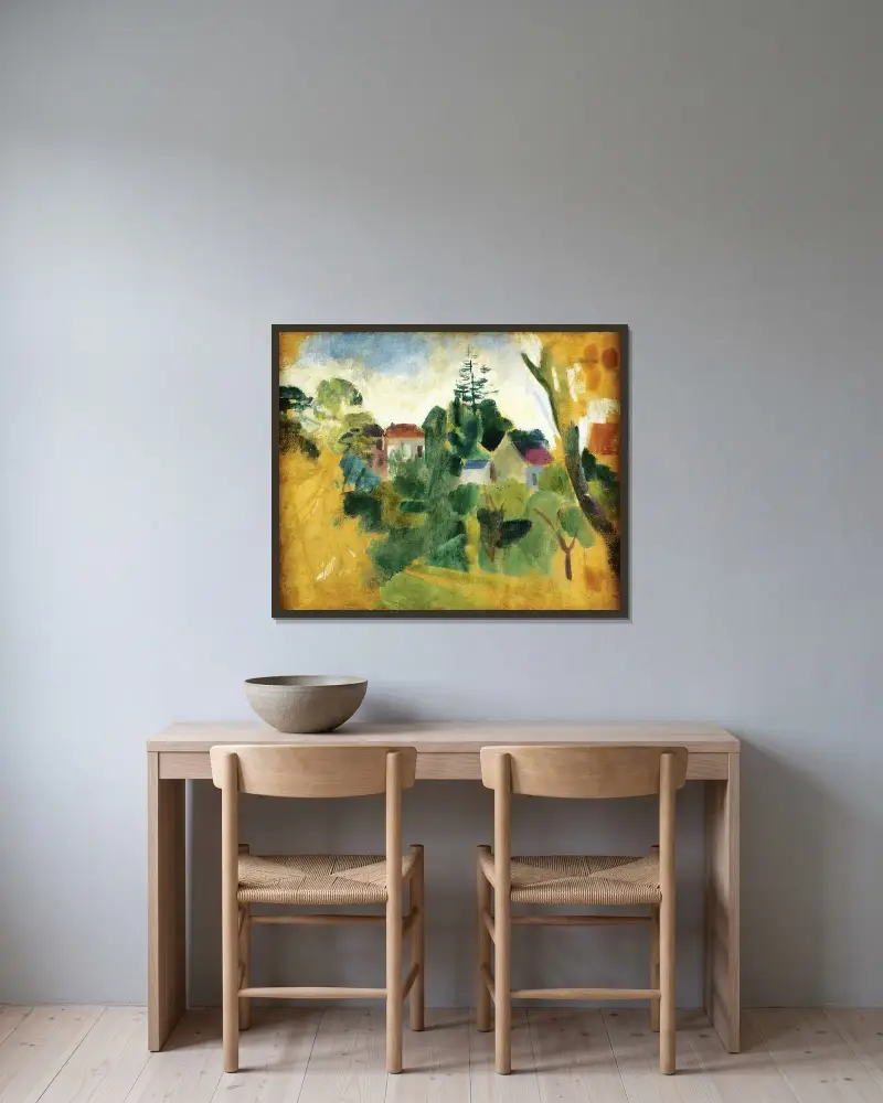 Ofullbordat landskap av Robert Delaunay inramad på en vägg