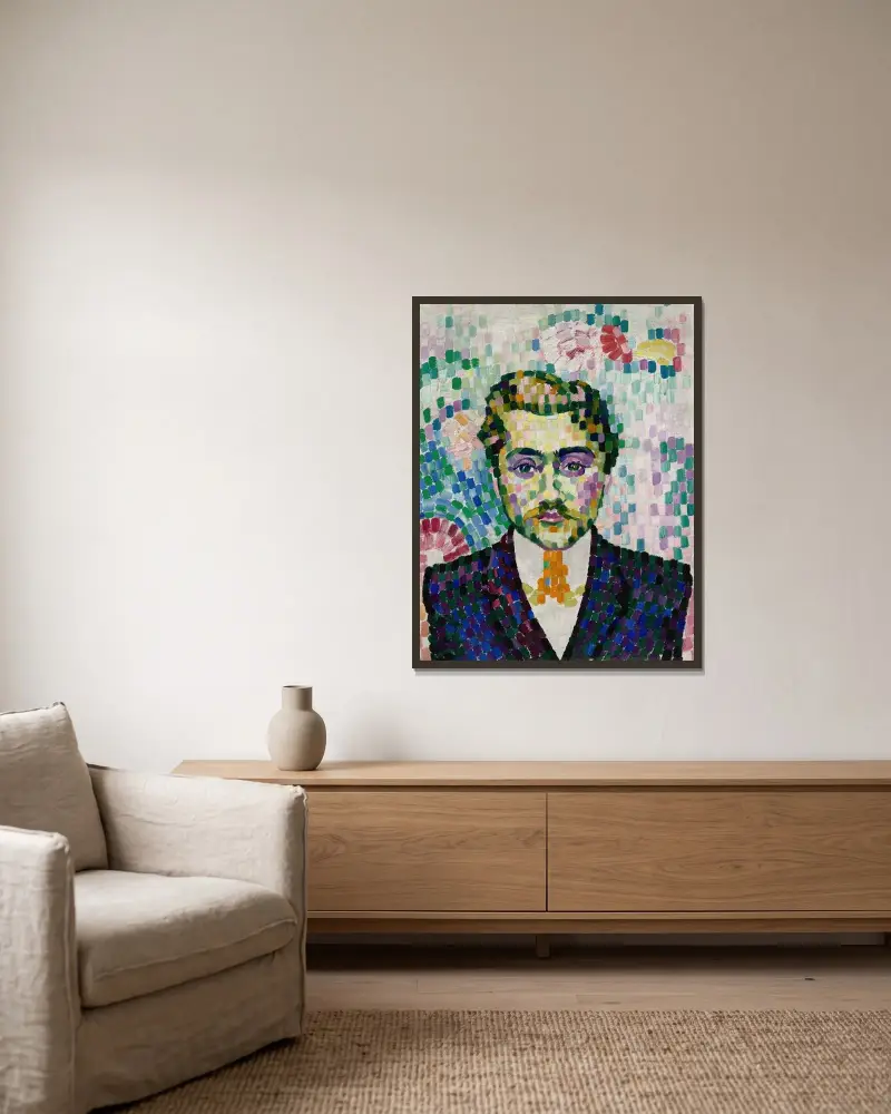 Porträtt av Jean Metzinger av Robert Delaunay inramad på en vägg
