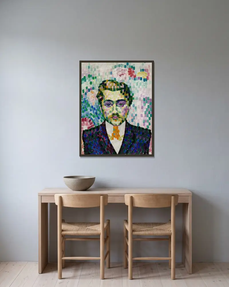 Porträtt av Jean Metzinger av Robert Delaunay inramad på en vägg