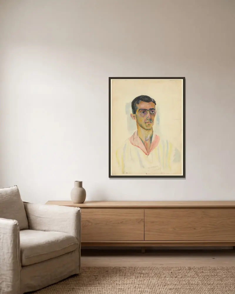 Porträt von Léonide Massine von Robert Delaunay gerahmt an einer Wand