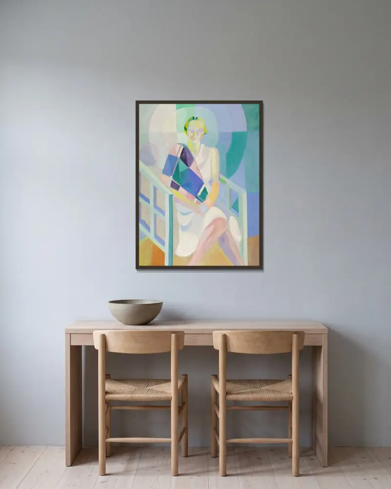Porträtt av Madame Heim av Robert Delaunay inramad på en vägg