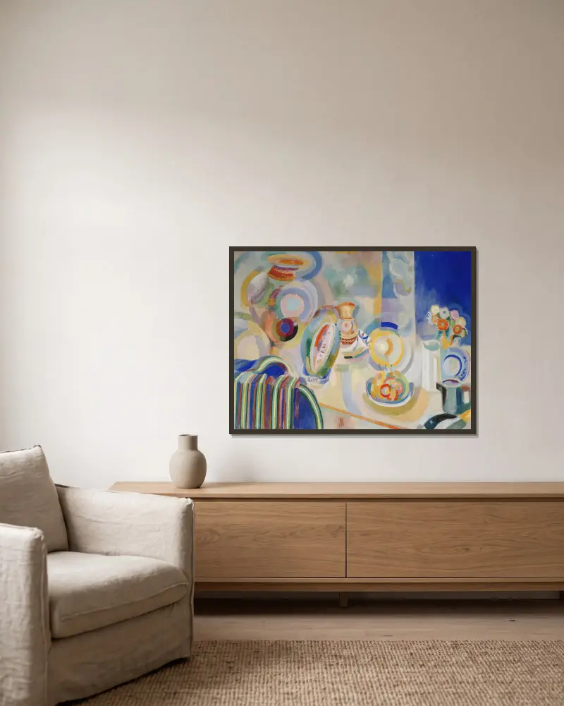 Portuguese Still Life av Robert Delaunay inramad på en vägg