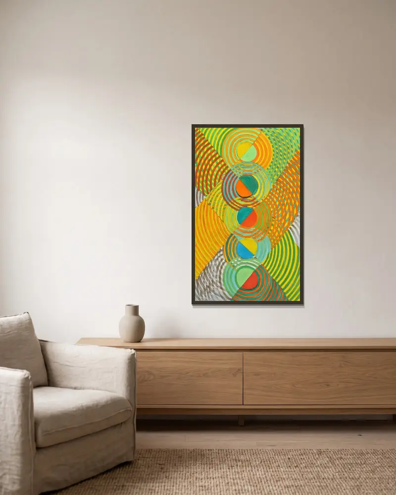 Relief orange av Robert Delaunay inramad på en vägg