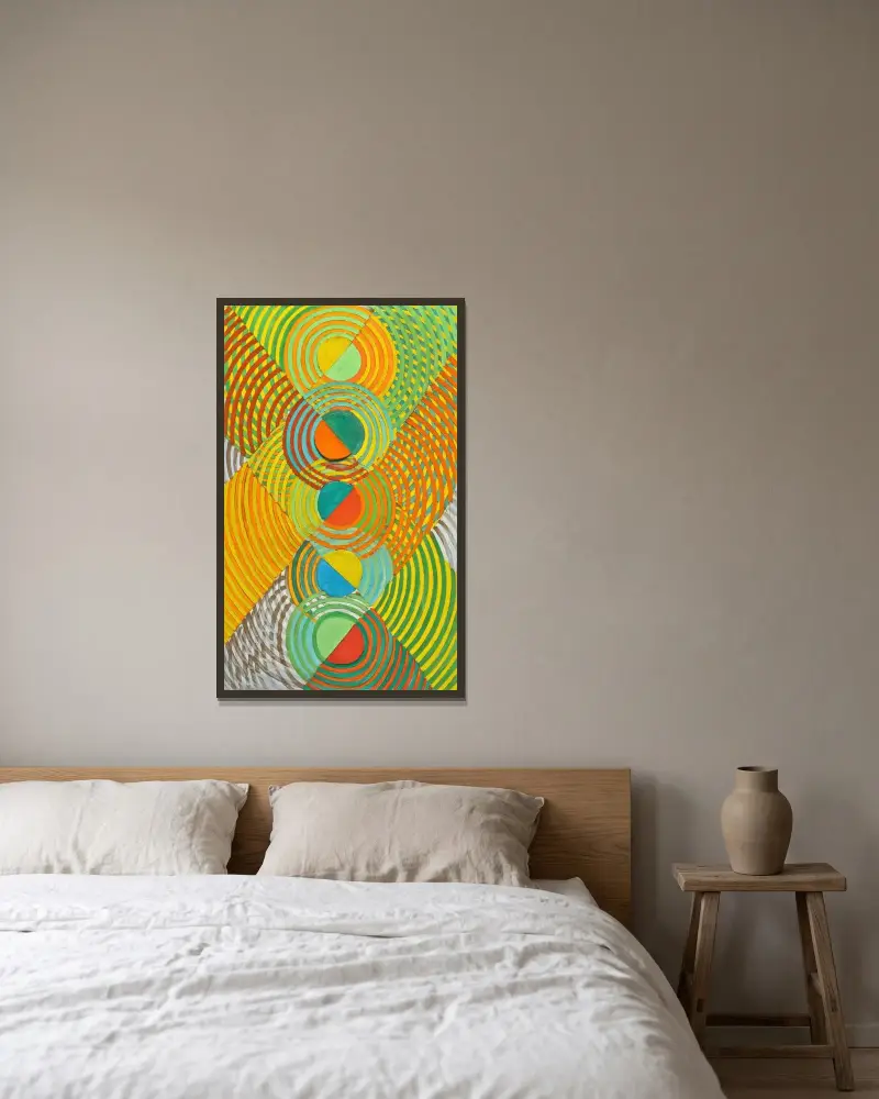 Relief orange av Robert Delaunay inramad på en vägg