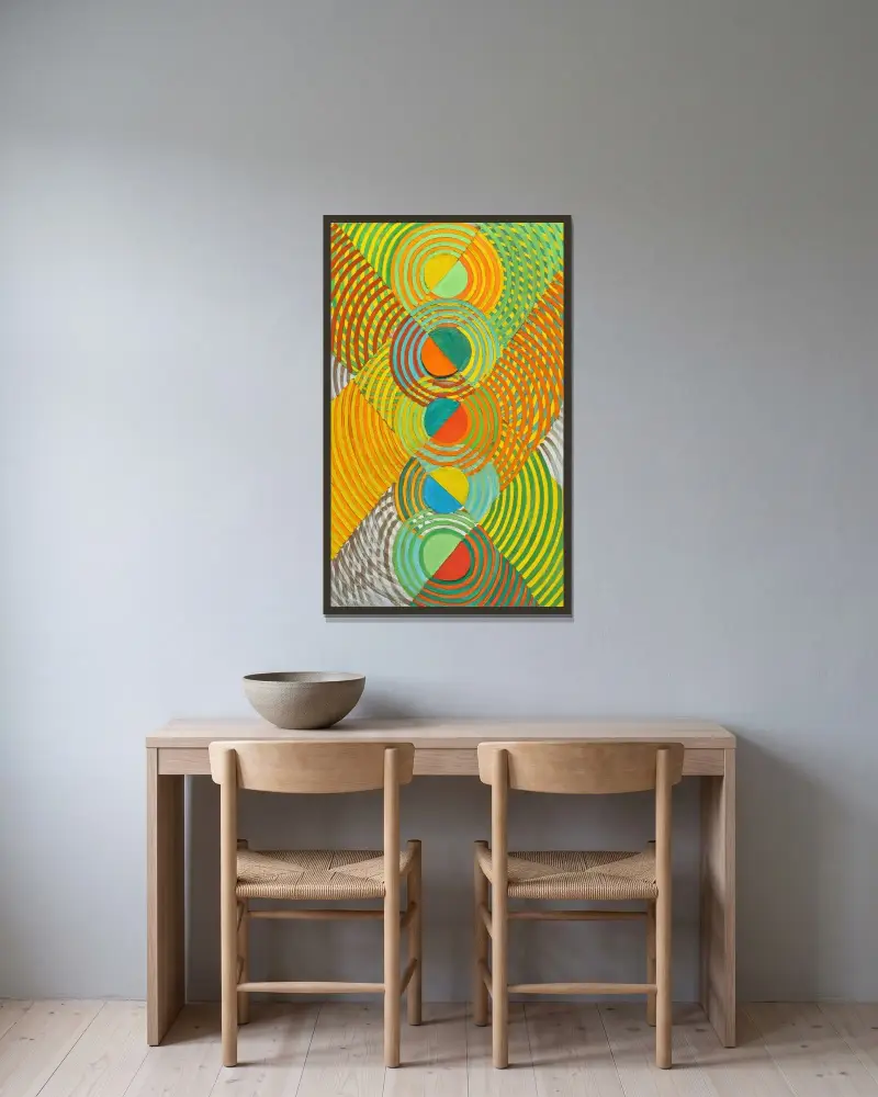 Relief orange av Robert Delaunay inramad på en vägg