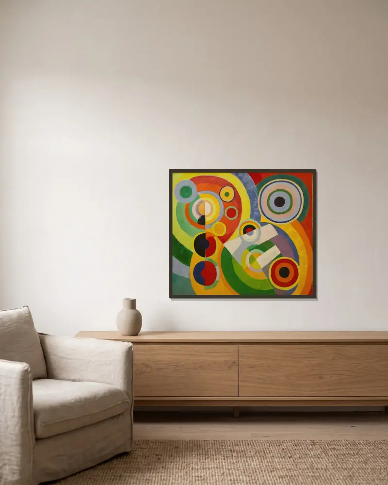 Rytm, livsglädje av Robert Delaunay inramad på en vägg