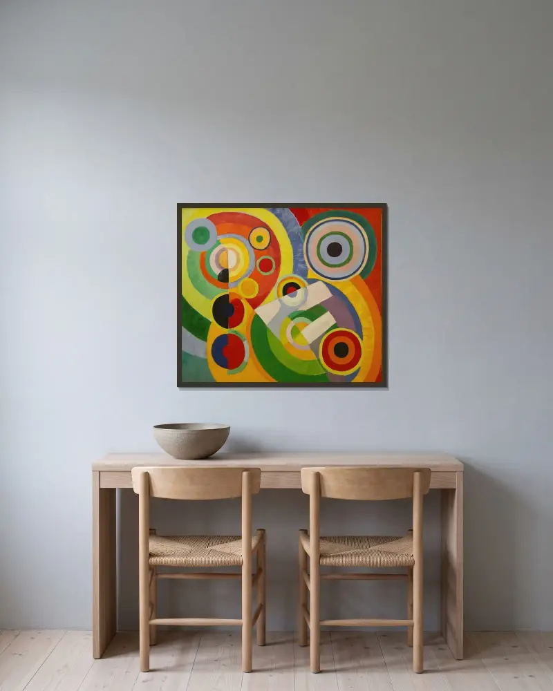 Rytm, livsglädje av Robert Delaunay inramad på en vägg