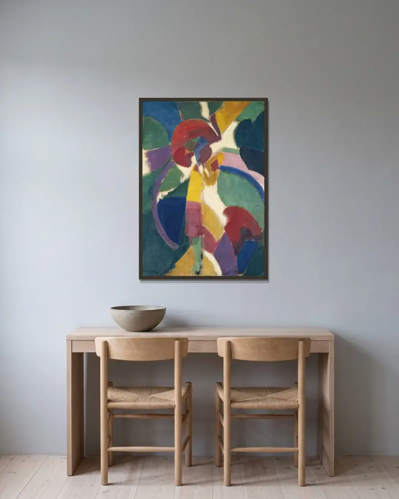 Kvinna med parasoll av Robert Delaunay inramad på en vägg