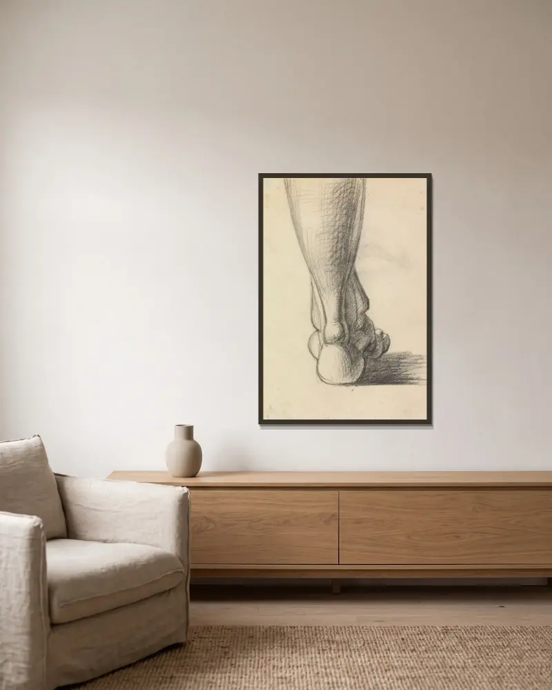 Anatomisk studie av en fotens häl av Benjamin Robert Haydon inramad på en vägg