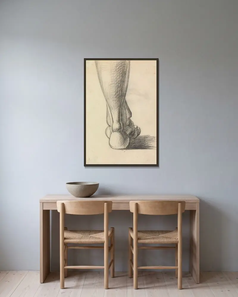 Anatomisk studie av en fotens häl av Benjamin Robert Haydon inramad på en vägg