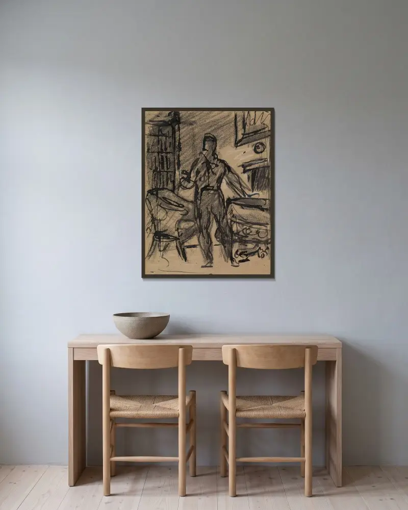 Figurstudie av man i formell kostym av Benjamin Robert Haydon inramad på en vägg