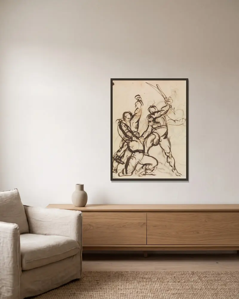 Studie einer Schlacht von Benjamin Robert Haydon gerahmt an einer Wand