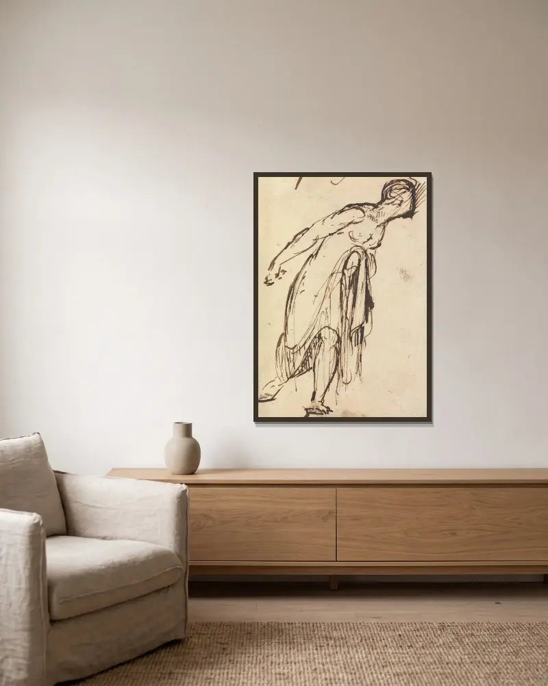 Study of a Leaning Figure av Benjamin Robert Haydon inramad på en vägg