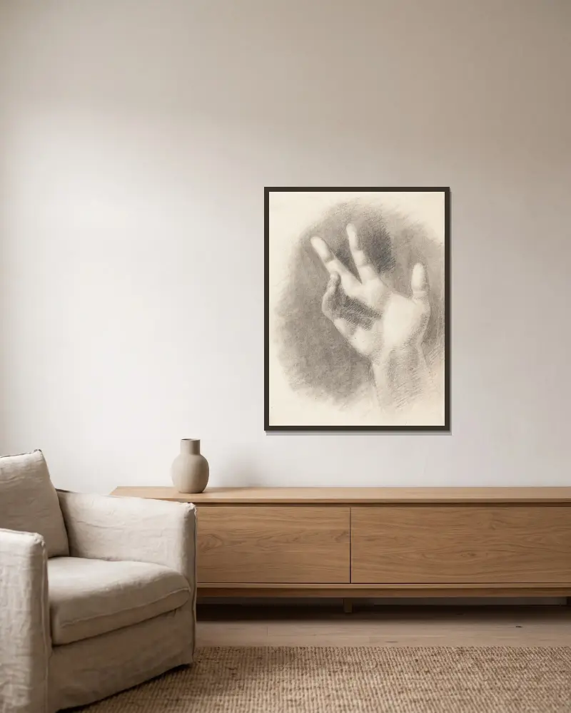 Studie einer rechten Hand (recto) von Benjamin Robert Haydon gerahmt an einer Wand