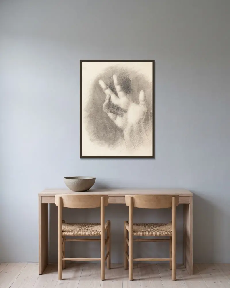 Studie einer rechten Hand (recto) von Benjamin Robert Haydon gerahmt an einer Wand