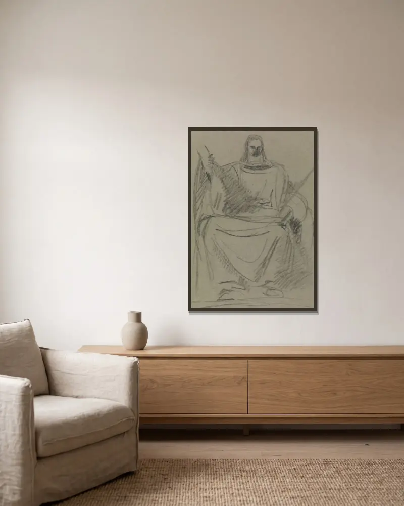 Studie av sittande mansfigur av Benjamin Robert Haydon inramad på en vägg