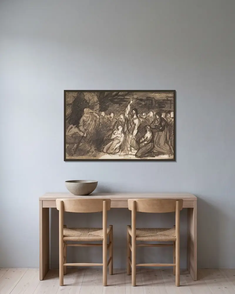 Studie av Kristus som uppväcker Lasarus av Benjamin Robert Haydon inramad på en vägg
