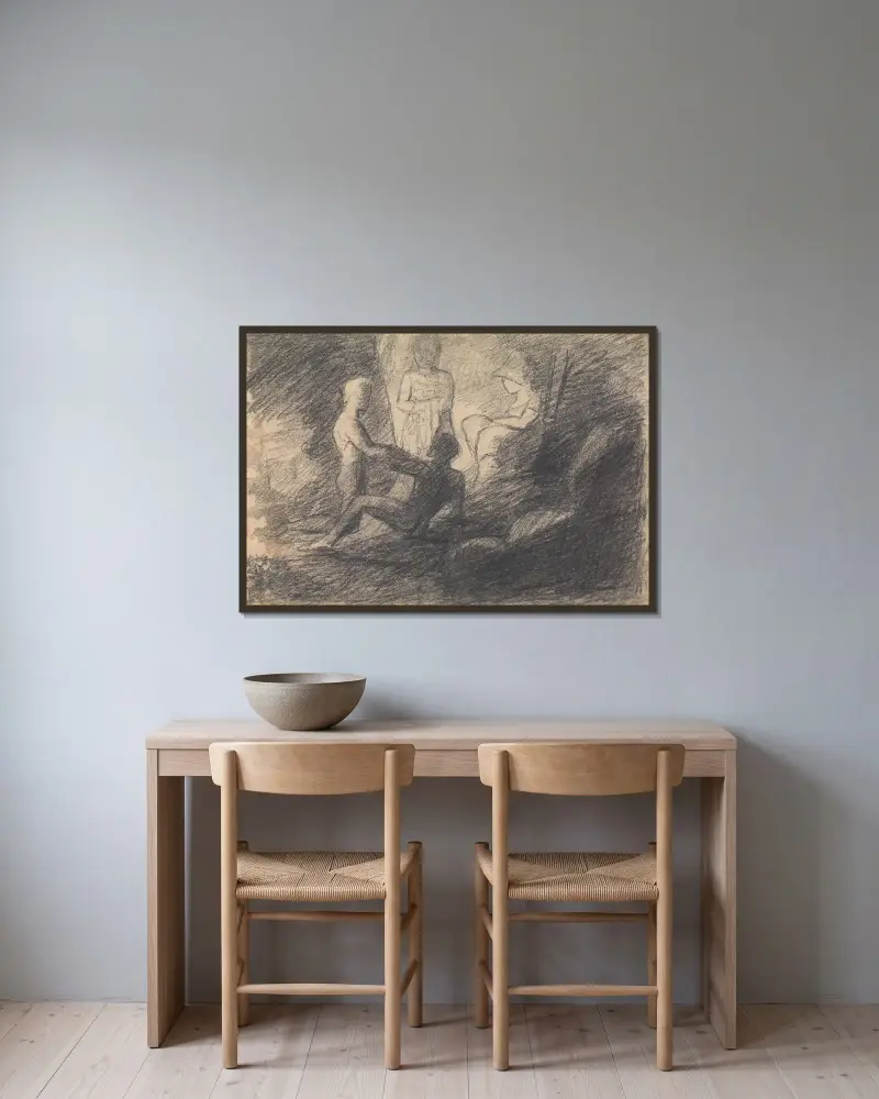 Studie av figurer i en grotta av Benjamin Robert Haydon inramad på en vägg