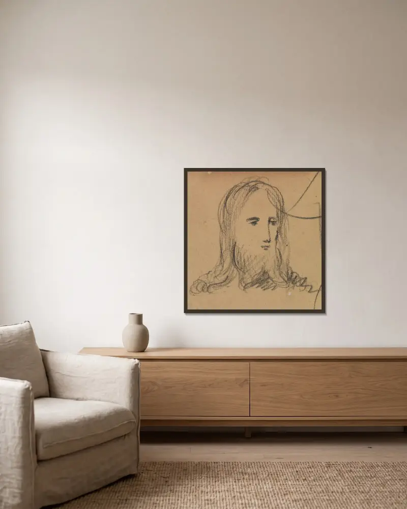 Studie av Jesu ansikte av Benjamin Robert Haydon inramad på en vägg