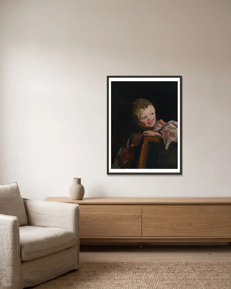 Cory (Cori hledící přes opěradlo židle), Robert Henri v rámu na stěně