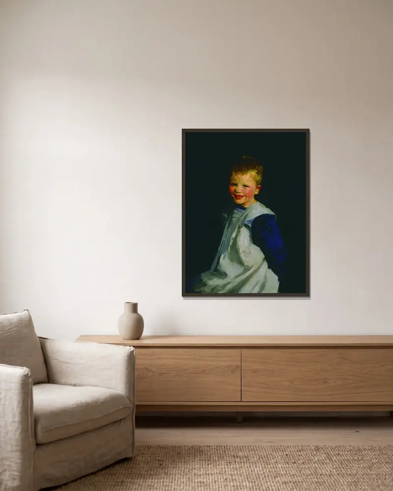 Lachendes holländisches Mädchen von Robert Henri gerahmt an einer Wand