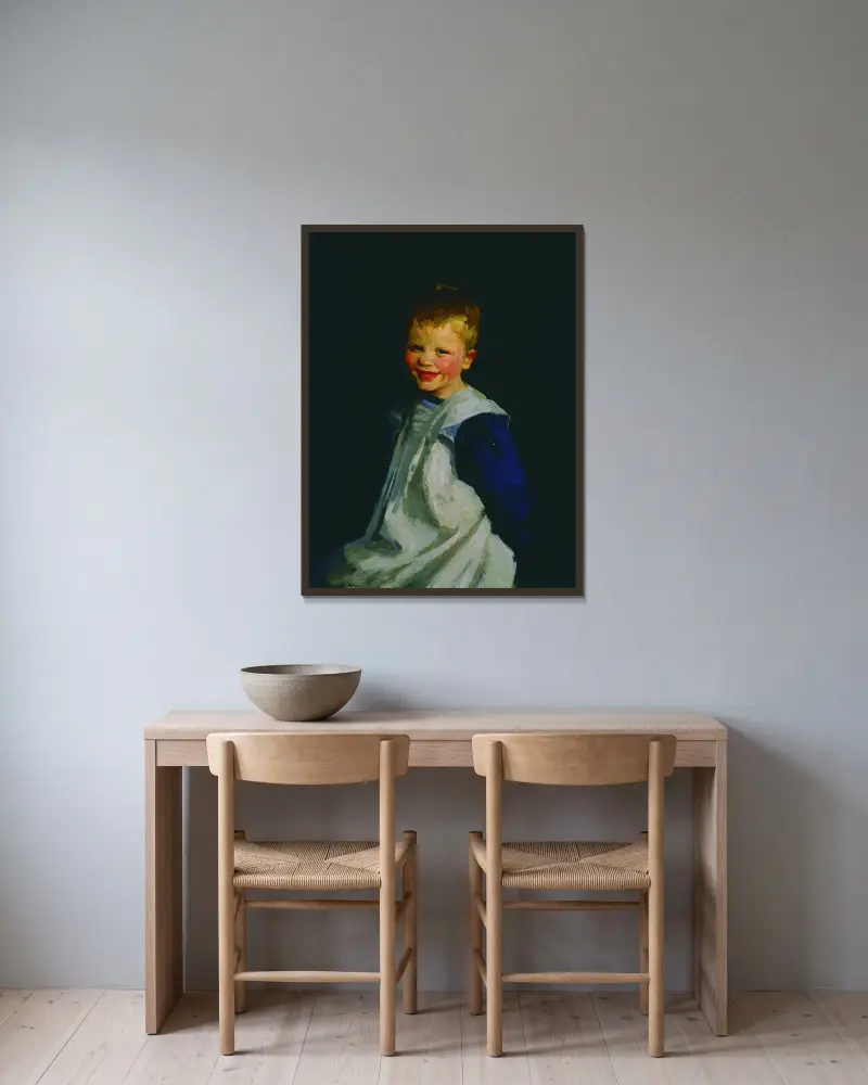 Lachendes holländisches Mädchen von Robert Henri gerahmt an einer Wand