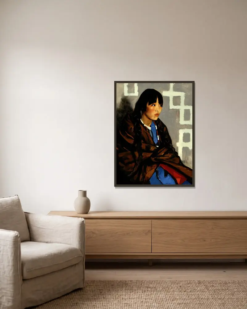 Indianisches Mädchen (Julianita) von Robert Henri gerahmt an einer Wand