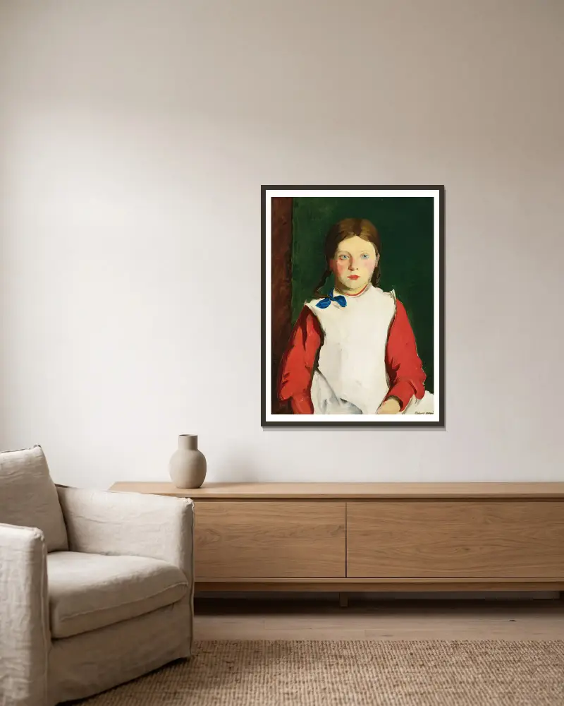 Little Irish Girl av Robert Henri inramad på en vägg