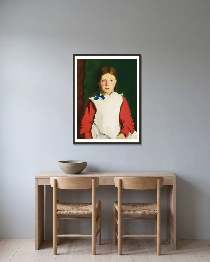 Little Irish Girl av Robert Henri inramad på en vägg