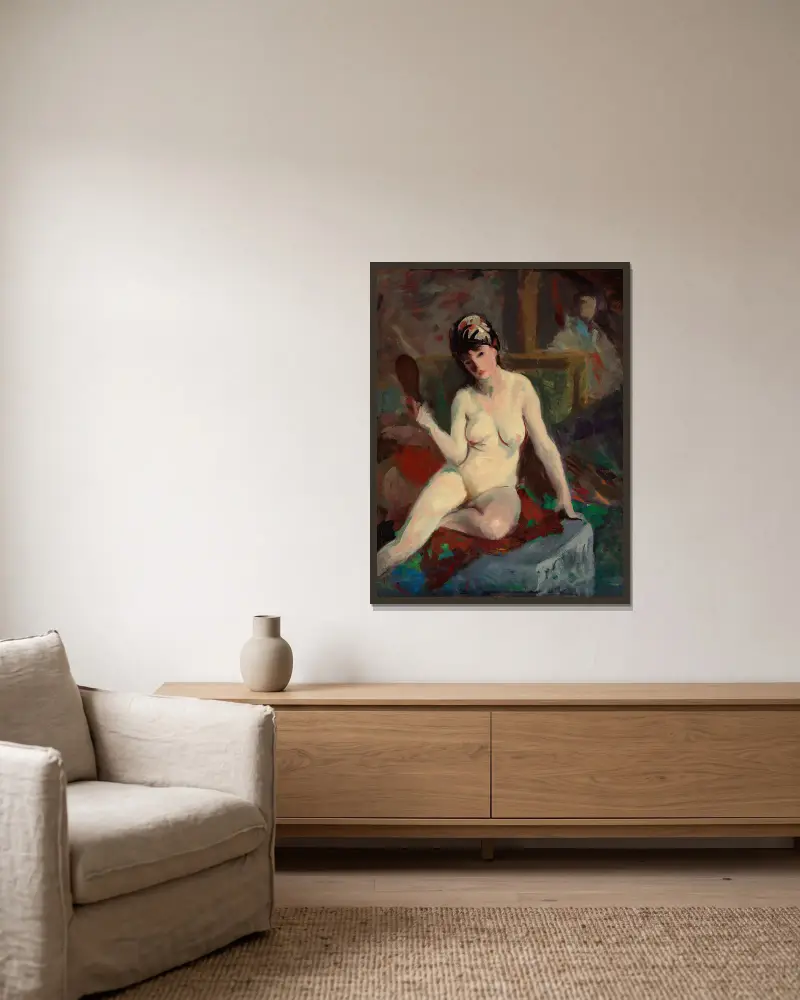 Sedící akt, Robert Henri v rámu na stěně