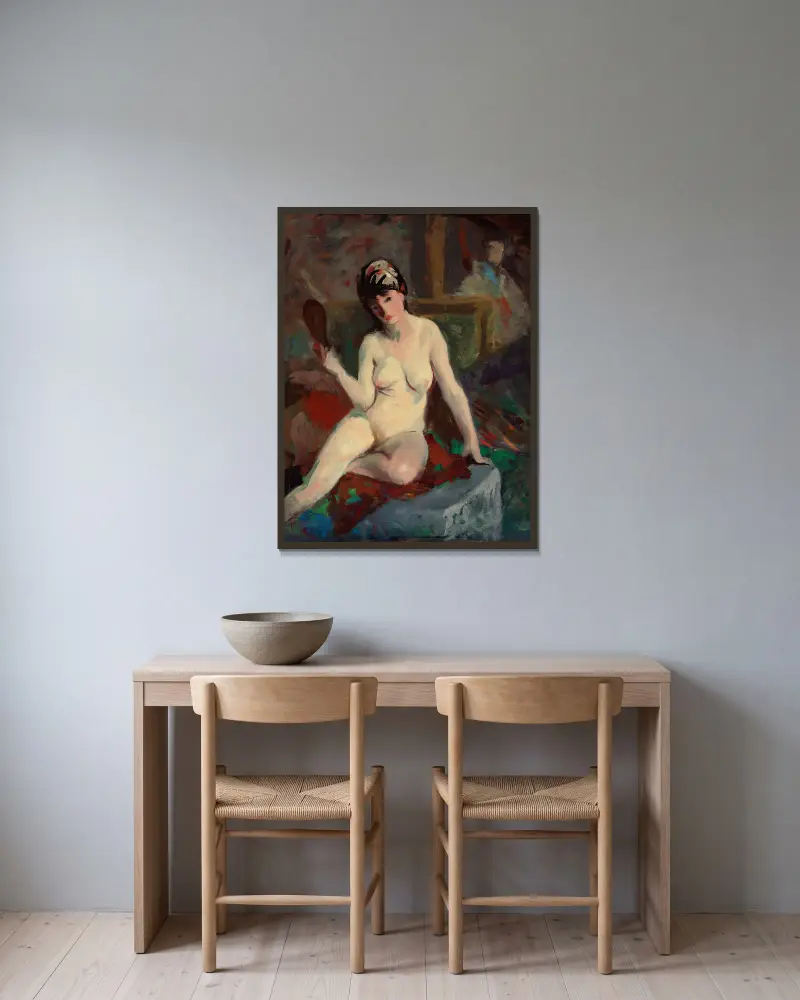Sedící akt, Robert Henri v rámu na stěně