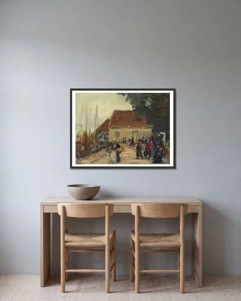 Straßenszene in Volendam von Robert Henri gerahmt an einer Wand
