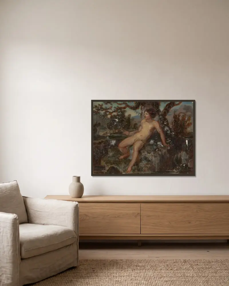Figurenstudie einer nackten Frau in einer Waldlandschaft von Robert Smirke gerahmt an einer Wand