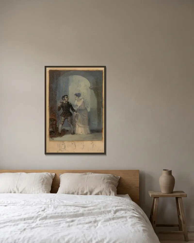 Katherina and Grumio av Robert Smirke inramad på en vägg