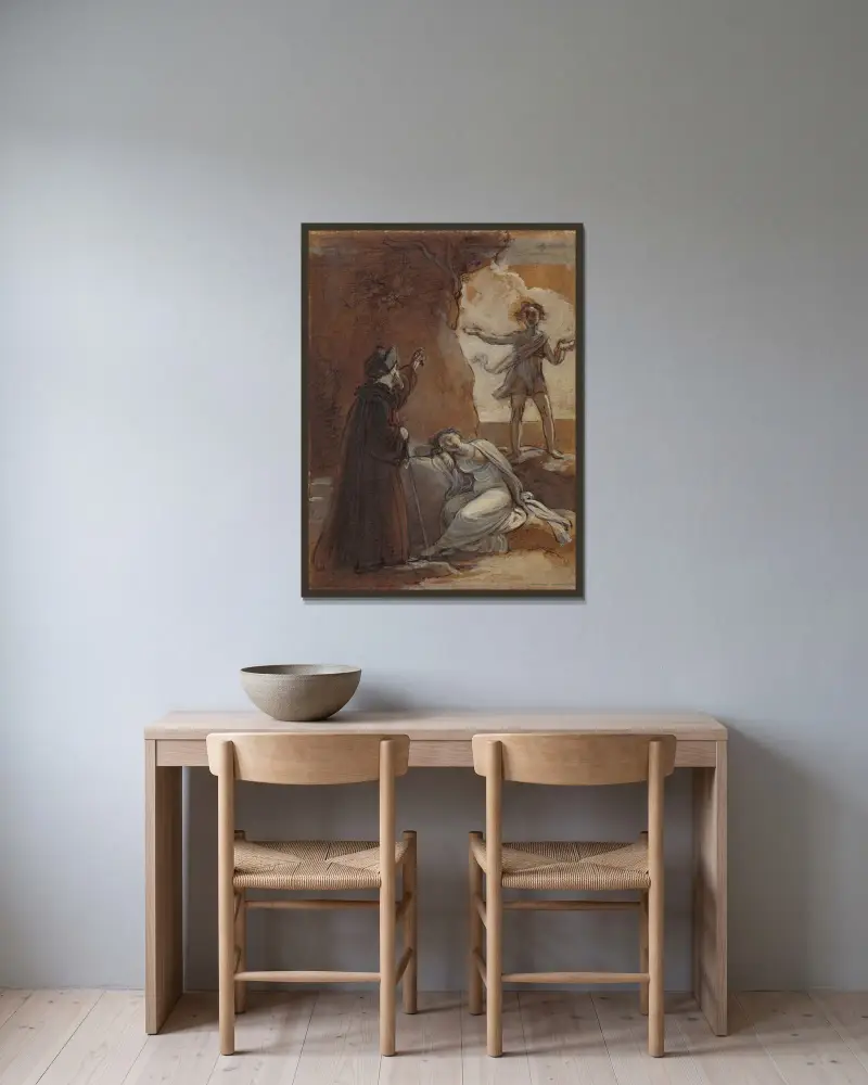 Prospero och Ariel av Robert Smirke inramad på en vägg